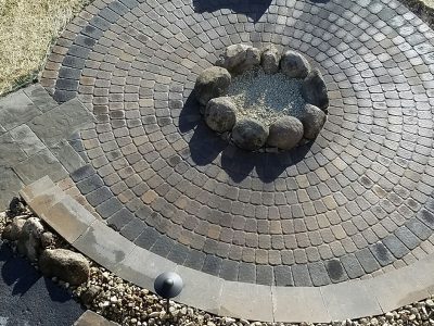 A permeable paver system in residential landscaping